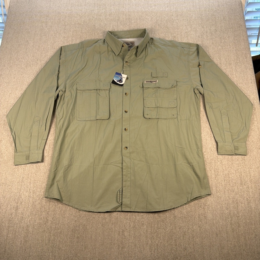 NWT Hook & Tackle Fishing‎ Shirt Men's XL Vented Long Sleeve Sage Pockets